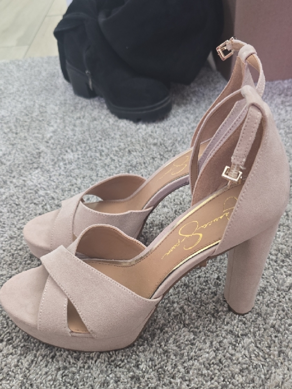 Jessica Simpson Blush Crossband Ankle-Strap Block Heels - Picture 2 of 3